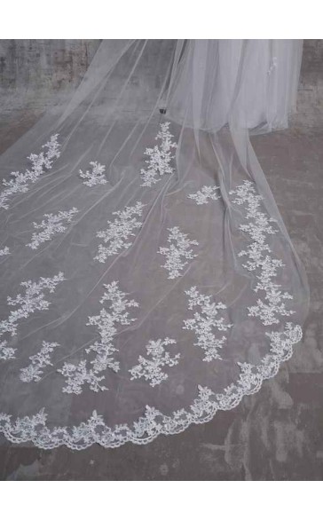 Two-tier Lace Applique Edge Cathedral Bridal Veils With Lace