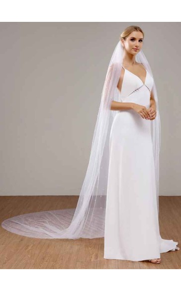 One-tier Cut Edge Chapel Bridal Veils With Faux Pearl