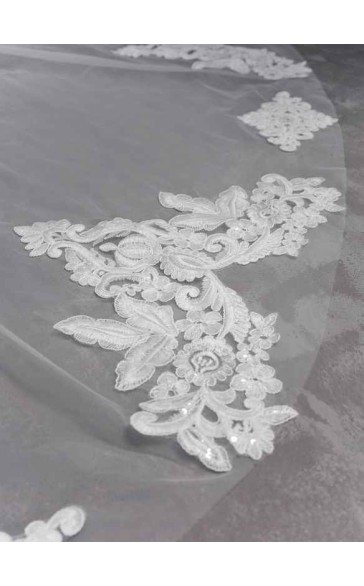 One-tier Lace Applique Edge Cathedral Bridal Veils With Lace