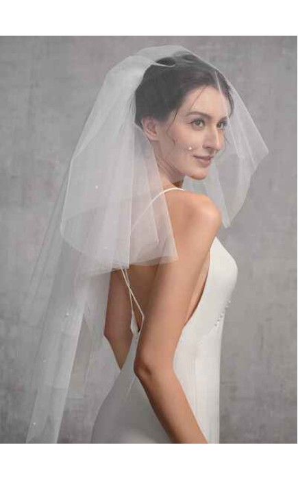 Four-tier Cut Edge Elbow Bridal Veils With Lace