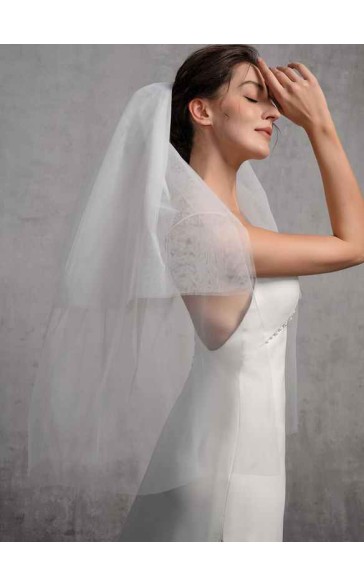 Two-tier Cut Edge Elbow Bridal Veils With Lace