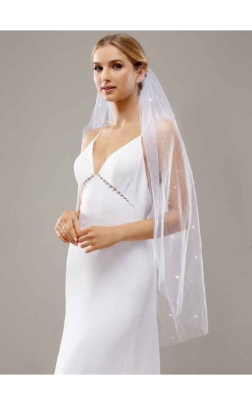 One-tier Cut Edge Waltz Bridal Veils With Sequin