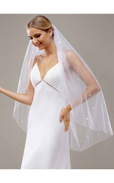 One-tier Cut Edge Waltz Bridal Veils With Sequin