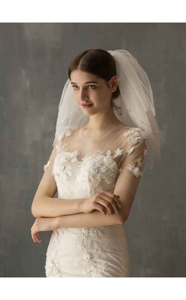 Five-tier Cut Edge Shoulder Veils With Rhinestones