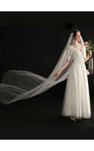 One-tier Cut Edge Cathedral Bridal Veils With Lace