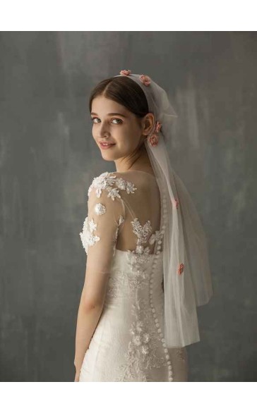 One-tier Cut Edge Elbow Bridal Veils With Lace