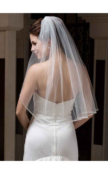 One-tier Pearl Trim Edge Elbow Bridal Veils With Beading/Sequin