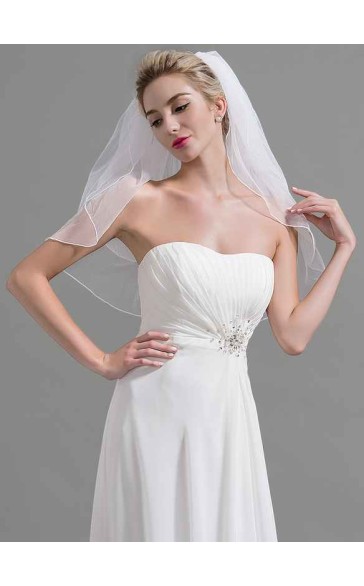 Two-tier Cut Edge Elbow Bridal Veils With Faux Pearl