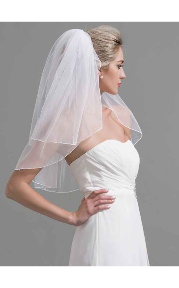 Two-tier Cut Edge Elbow Bridal Veils With Faux Pearl